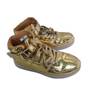 Gold Faux Leather LED Light Up Sole High Top Sneakers Size 7.5